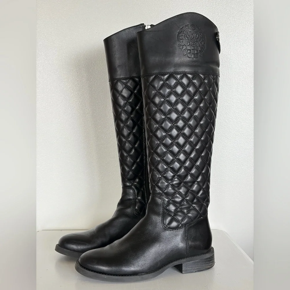 Vince Camuto Black Quilted Leather Riding Boots - Size 6M